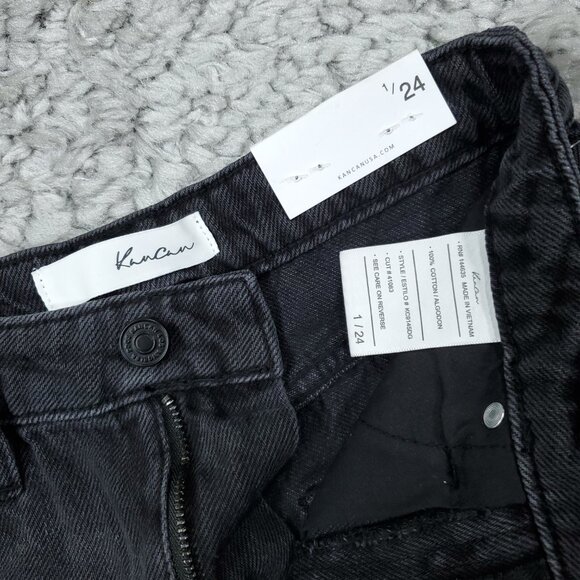 KanCan Ultra High Rise Mom Shorts Jean Denim Cutoff Distressed Black Size 1 24 - Picture 5 of 7